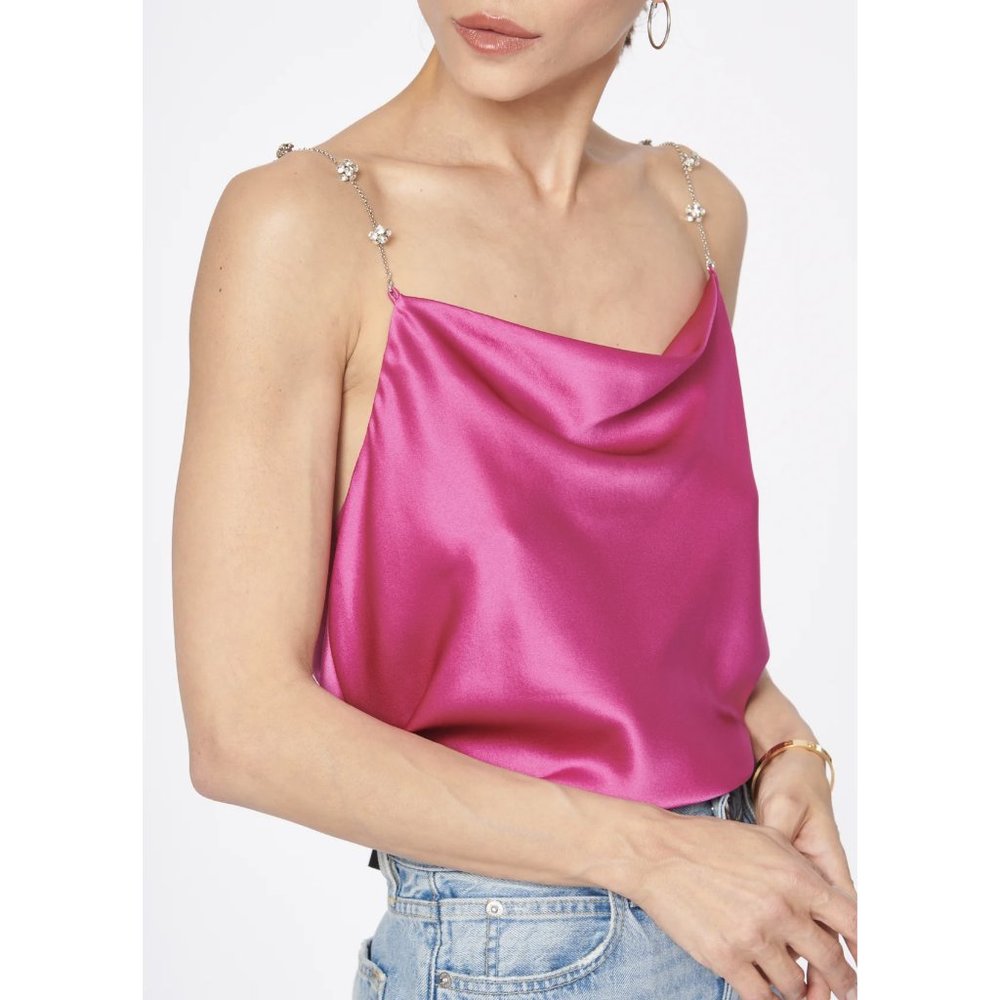 NEW Cami NYC Size M Women's Busy Crystal Strap Silk Cami - Magnolia
